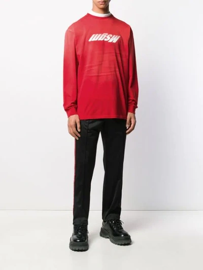 Shop Msgm Distressed Upturned Logo Sweater In Red