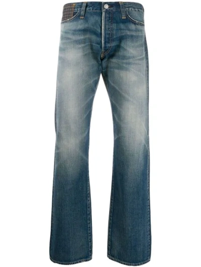 Shop Junya Watanabe Patch Detail Straight Jeans In Blue