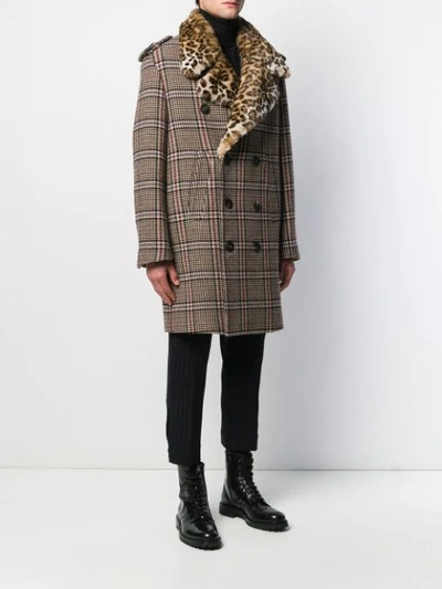 Shop Neil Barrett Leopard Lapel Checked Coat In Neutrals