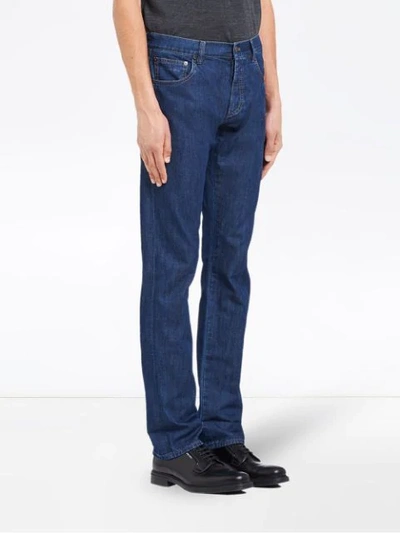 Shop Prada Denim Bootcut Trousers In Blue