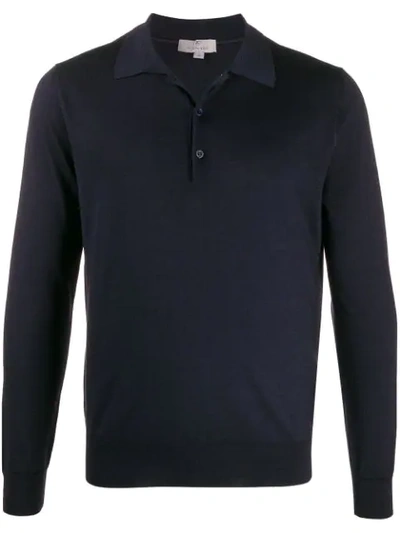 Shop Canali Long Sleeve Polo Shirt In Blue
