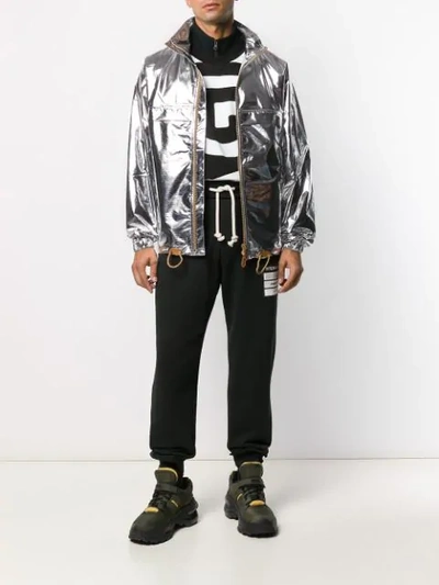 Shop Burberry Metallic Sheen Zipped Jacket In Silver