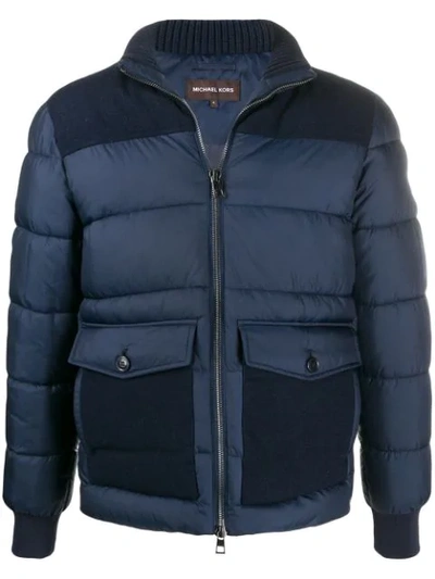 Shop Michael Kors Tonal Panelled Puffer Jacket In Blue
