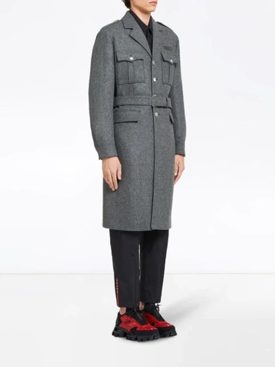 Shop Prada Military Midi Coat In Grey