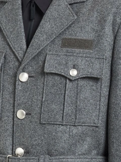 Shop Prada Military Midi Coat In Grey