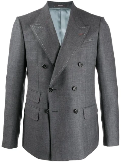 Shop Gucci Stitching Detailed Tailored Blazer In Grey