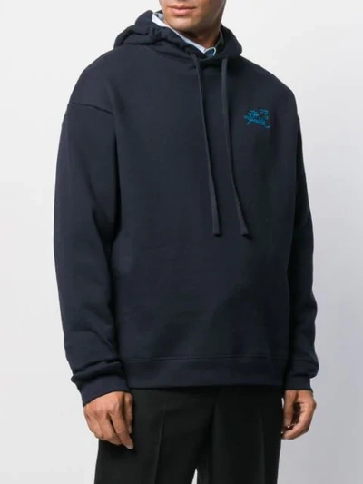 Shop Raf Simons Logo Hoodie In Blue