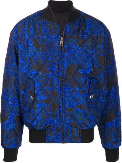 Shop Versace Jeans Couture All-over Logo Padded Jacket In Black