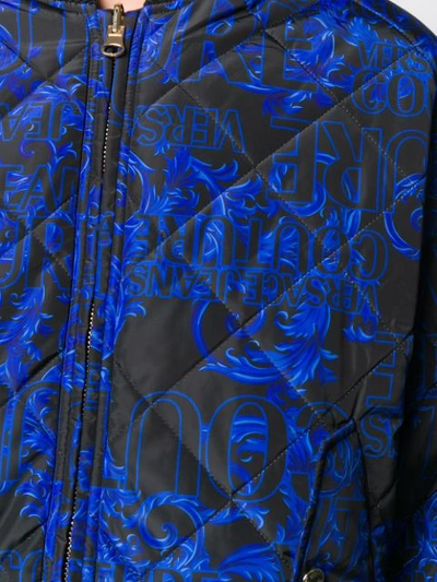 Shop Versace Jeans Couture All-over Logo Padded Jacket In Black