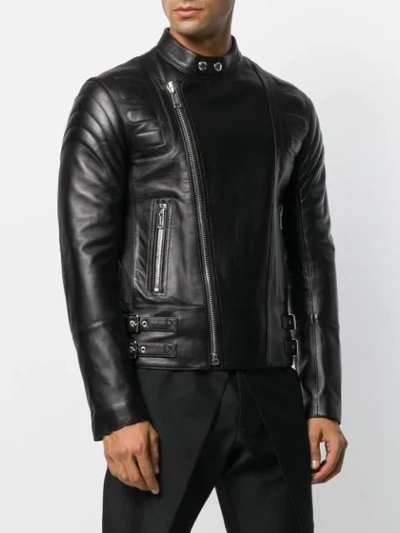 Shop Les Hommes Off-centre Zipped Jacket In Black