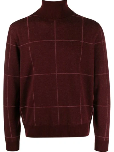 Shop Canali Checked Roll-neck Jumper In Red