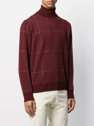 Shop Canali Checked Roll-neck Jumper In Red