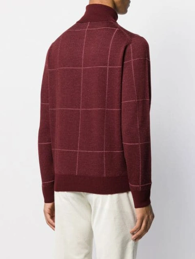 Shop Canali Checked Roll-neck Jumper In Red