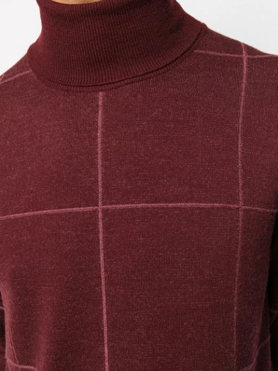 Shop Canali Checked Roll-neck Jumper In Red
