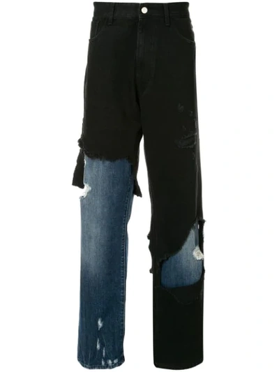 Shop Raf Simons Distressed Double-layer Jeans In Black