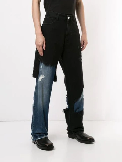 Shop Raf Simons Distressed Double-layer Jeans In Black