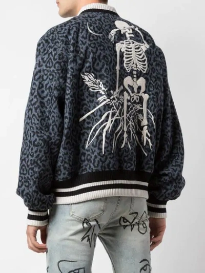 Shop Lost Daze Skeleton Leopard Print Bomber Jacket In Blue