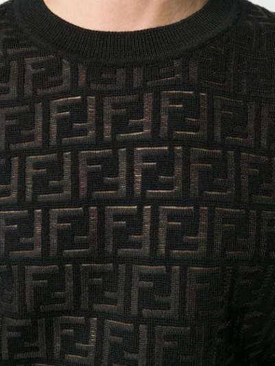 Shop Fendi Ff Pattern Crew Neck Jumper In Black