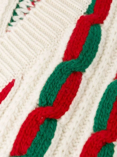Shop Gucci Web Stripe Cable Knit Cardigan In Neutrals