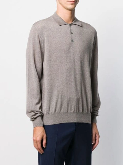 Shop Canali Long-sleeve Polo Shirt In Neutrals