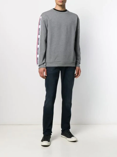 Shop Moschino Logo Stripes Sweatshirt In Grey