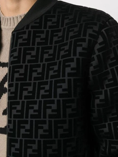 Shop Fendi Logo Textured Bomber Jacket In Black