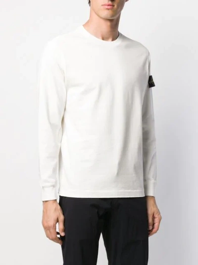 Shop Stone Island Arm Logo Patch Sweatshirt In White