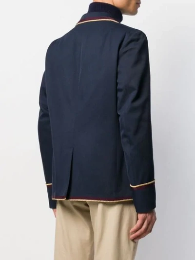 Shop Gucci Embroidered Logo Patch Blazer In Blue
