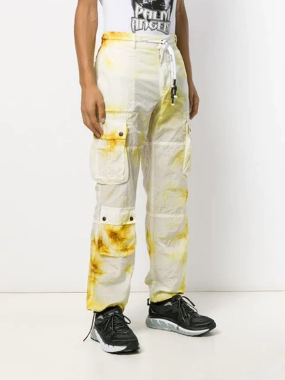 Shop Palm Angels Tie-dye Cargo Trousers In Yellow