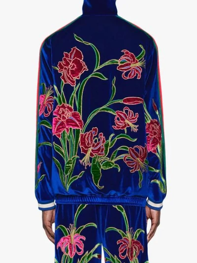 Shop Gucci Oversized Embroidered Chenille Jacket In Blue