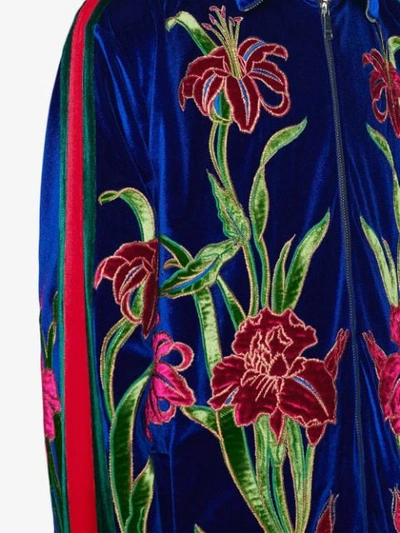 Shop Gucci Oversized Embroidered Chenille Jacket In Blue