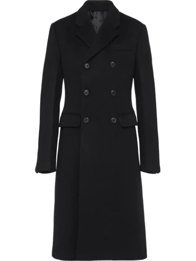 Shop Prada Double Cashmere Coat In Black