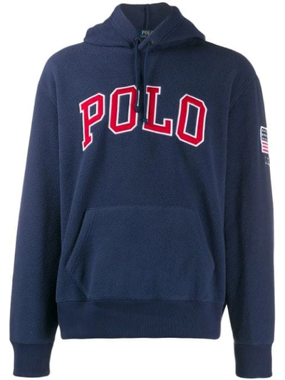 Shop Polo Ralph Lauren Logo Fleece Hoodie - Blue
