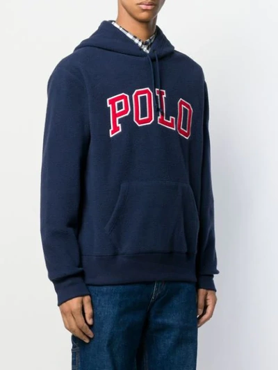 Shop Polo Ralph Lauren Logo Fleece Hoodie - Blue