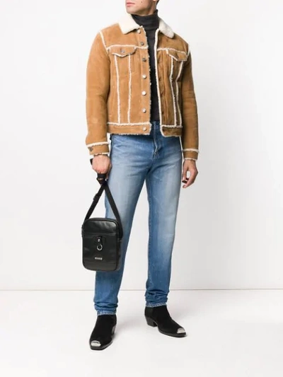 Shop Saint Laurent Shearling Trucker Jacket In Neutrals