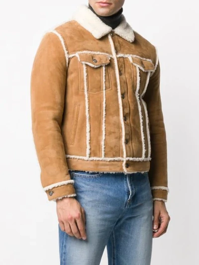 Shop Saint Laurent Shearling Trucker Jacket In Neutrals