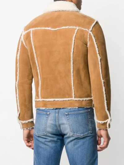 Shop Saint Laurent Shearling Trucker Jacket In Neutrals