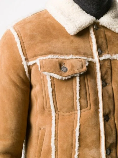 Shop Saint Laurent Shearling Trucker Jacket In Neutrals