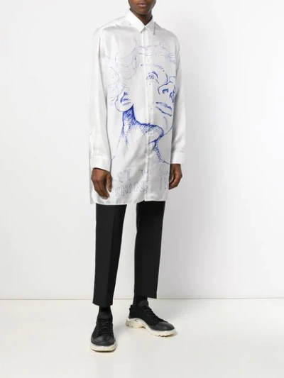 Shop Oamc Sketch-print Silk Shirt In White