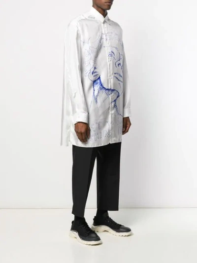 Shop Oamc Sketch-print Silk Shirt In White