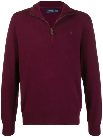 Shop Polo Ralph Lauren Embroidered Knit Funnel-neck Sweater In Red