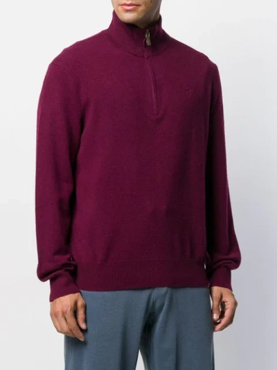 Shop Polo Ralph Lauren Embroidered Knit Funnel-neck Sweater In Red