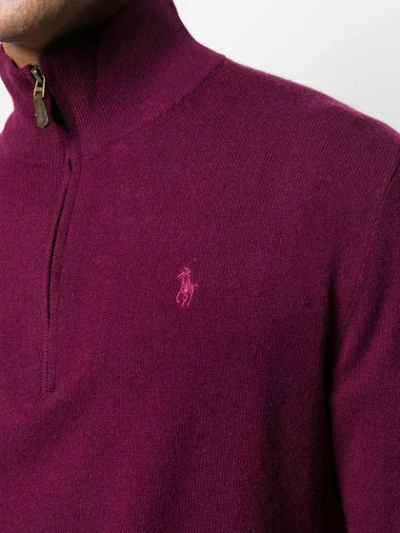Shop Polo Ralph Lauren Embroidered Knit Funnel-neck Sweater In Red