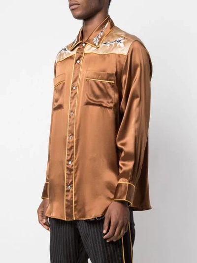 Shop Lost Daze Western Loose-fit Silk Shirt In Brown
