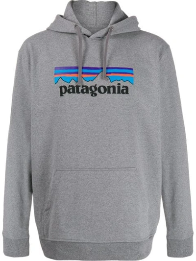 Shop Patagonia Logo Print Hoodie In Grey