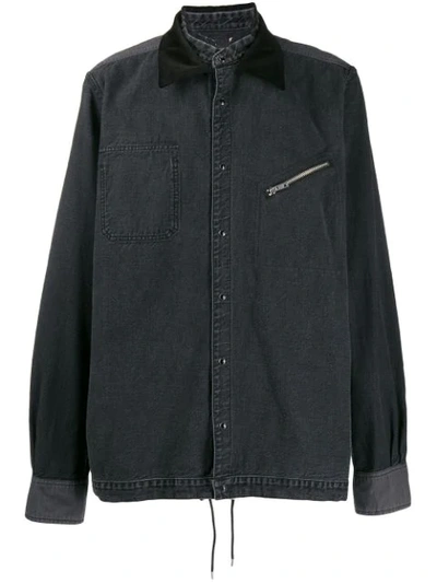 Shop Sacai Velvet Collar Denim Shirt In Black