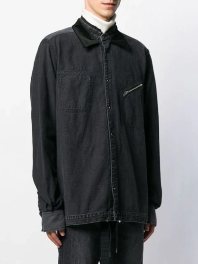 Shop Sacai Velvet Collar Denim Shirt In Black