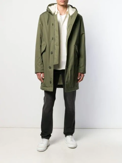 Shop Sandro Minimal Parka Coat In Green