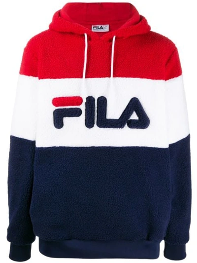 Shop Fila Colour Block Teddy Hoodie In Blue