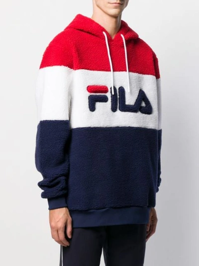 Shop Fila Colour Block Teddy Hoodie In Blue